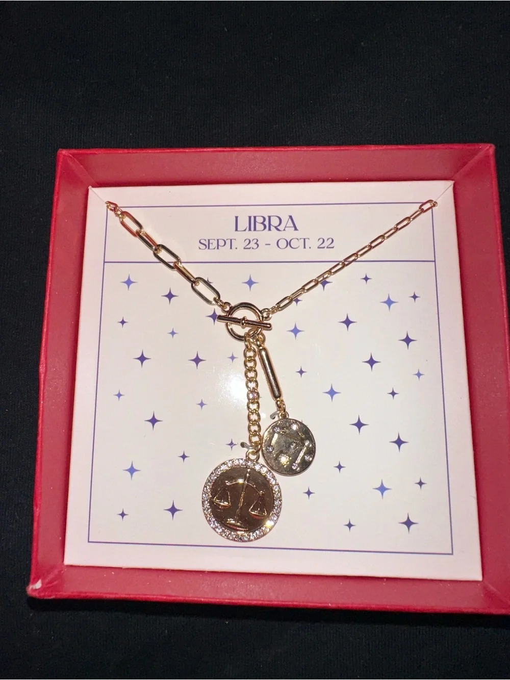 Libra Zodiac Necklace Set — Gold Scales Pendant + Mini Charm (Sept 23–Oct 22)